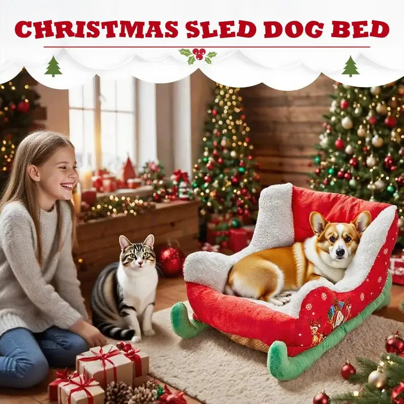 Cozy Kerstslee mand voor Honden & Katten 🎄 – Zachte Pluche Ligmand