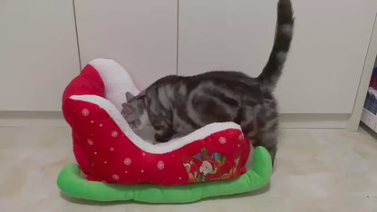 Cozy Kerstslee mand voor Honden & Katten 🎄 – Zachte Pluche Ligmand